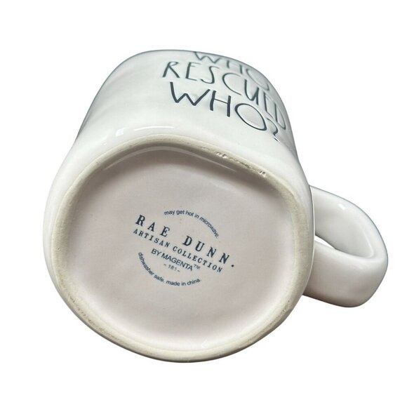Rae Dunn Pet Mug Who Rescued Who 16oz Pet Lover Gift Magenta Ceramic Tea Decor - Picture 2 of 8